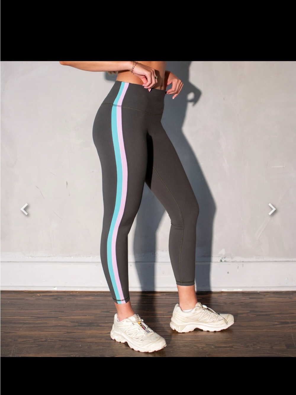 Fleo Charcoal Leggings with Mint & Lavender Side Stripes